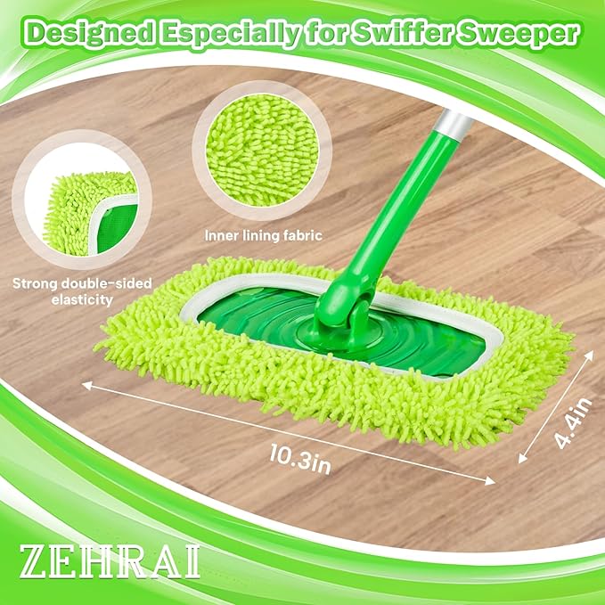 6Pcs Reusable Microfiber Mop Pads Compatible with Swiffer Sweeper Mop, Wet and Dry Flat mop Cover, Replacement Sweeping Mopping pad Refills for Surface/Hardwood Floor Cleaning
