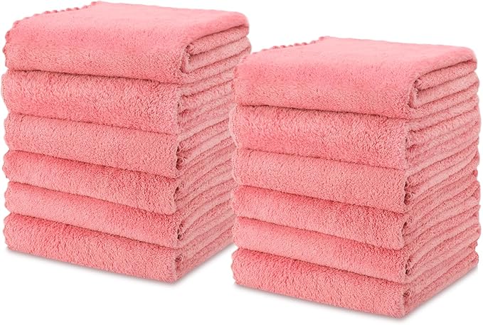 kimteny Kitchen Cloth Dish Towels, 13x28 Inches Premium Dishcloths, Super Absorbent Coral Velvet Microfiber Cleaning Cloths, Fast Drying Rags for Washing Dishes (13x28-12 Pack, Pink)