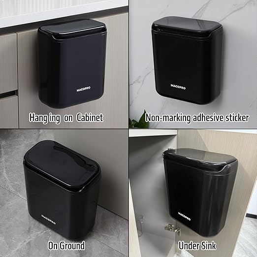 Compost Bin Hanging Trash Can with Lid Under Sink for Kitchen, Food Waste Bin for Countertop with Lid, Mountable Garbage Can for Bathroom, RV, 8L/2.6Gal