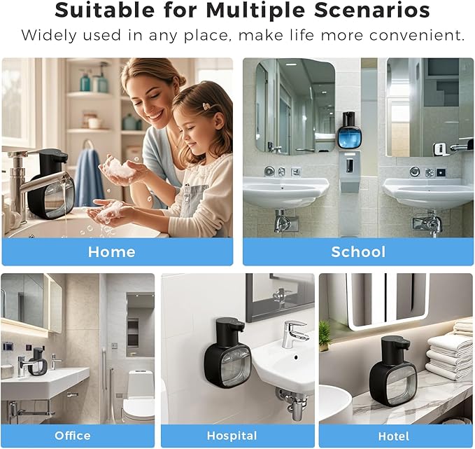 Automatic Liquid Soap Dispenser, 17oz/500ml Touchless Rechargeable with 4-Level Adjustable & IPX5 Waterproof - Level Display for Wall/Tabletop Use in Bathroom, Kitchen, Black