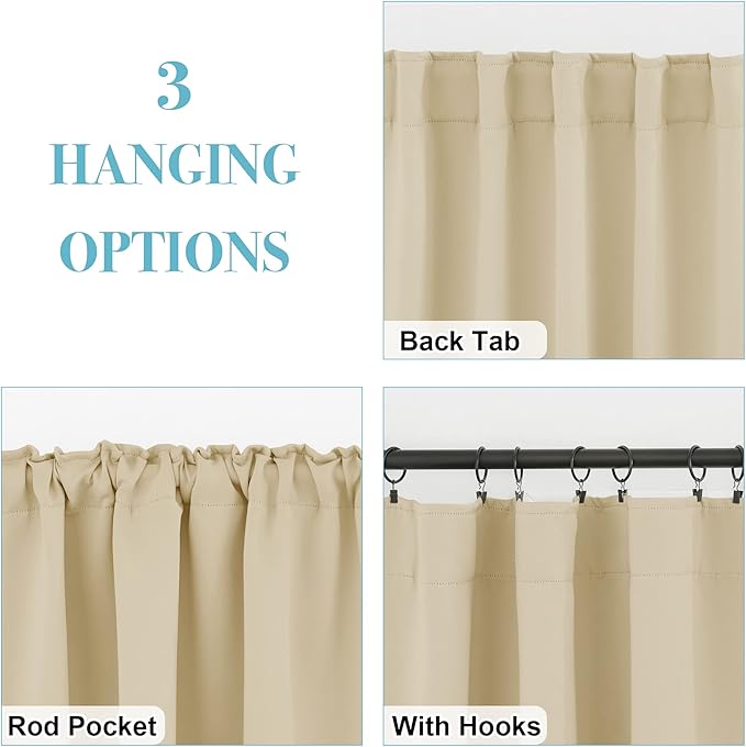 RYB HOME Small Window Curtains Blackout, Privacy Thermal Insulating Drapes for Bedroom Bathroom Basement Cafe Classroom Window Decor, W 34 x L 45 inches, Biscotti Beige, 2 Panels