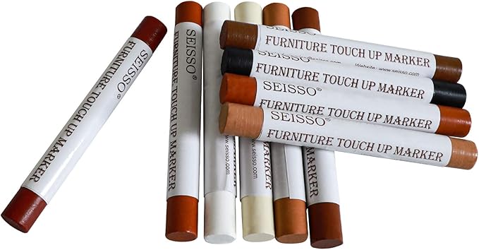 SEISSO Wood Filler Sticks, Furniture Wax Crayons for Scratches, 10 Pcs Wood Floor Repair Wax Filler Sticks, Touch Up Wax Sticks Repair Kit for Scratches, Holes, Floor, Laminate, Carpenters