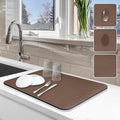 Dish Drying Mat for Kitchen Counter, 12"x19" Dish Drying Pad with Non-slip Rubber Backed, Hide Stain Anti Absorbent for Kitchen Counter, Drying Mat for Coffee Machine Dish Rack (Brown)
