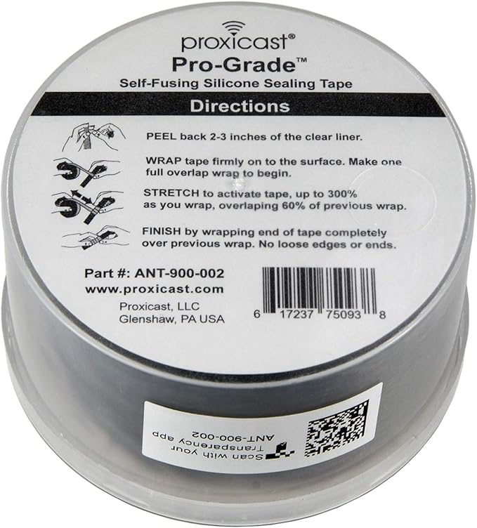 Proxicast Pro-Grade Extra Strong 30mil Weatherproof Self-Fusing Silicone Rubber Sealing Tape For Outdoor Antenna Coax & Electrical Cables, Hose/Pipe Leaks & Emergency Repairs (1.5" x 15' roll) - Clear