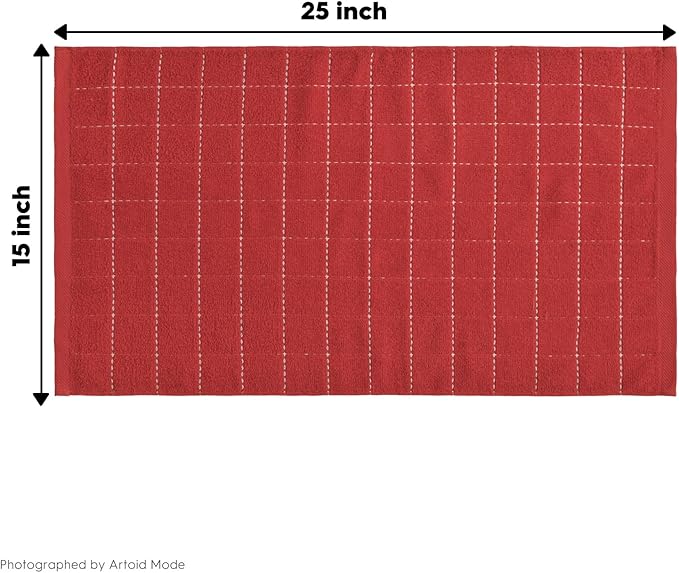 Artoid Mode Checkered Designed Cotton Red Terry Kitchen Dish Towels, 15x25 Inch Soft Absorbent Quick Drying Family Cleaning Tea Towels Set of 4