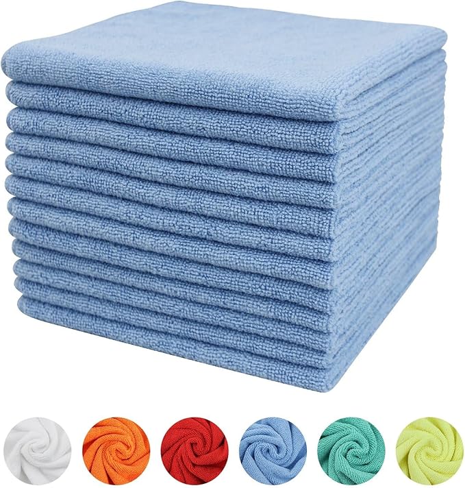 Tricol Clean Microfiber Cleaning Cloth, 16in*16in, 12 Pack Ultra-Thick Cleaning Rags, Super Absorbent, Lint Free & Streak Free Cleaning Towels for Car, House, Kitchen, Office