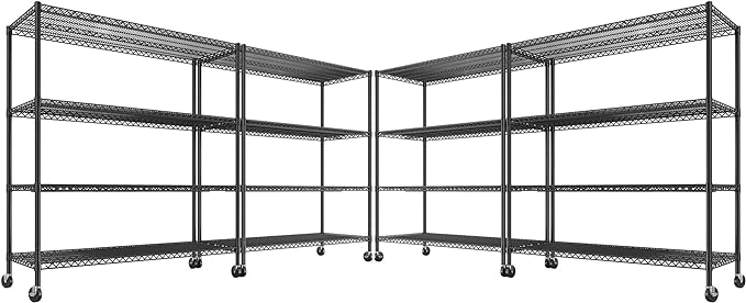 REIBII 55.5''W Heavy Duty Metal Shelves with Wheels - 4PCS Adjustable Garage Storage Rack, 75.6" H X 55.5''W X 24" D