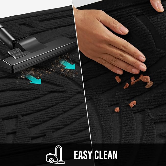 Front Door Mat, Absorbent Resist Dirt Welcome Door Mat Indoor Outdoor, Waterproof Doormat, Sturdy Non Slip Backing, Fade Resistant, Low Profile Entry Mat for Entryway, 29×17, Black