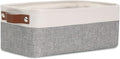 DULLEMELO Fabric Bathroom Storage Bin with Leather Handles, Narrow Organizer for Towels, Toilet Paper Rolls, Storage Basket for Back of Toilet, Vanities, Shelves & Cabinets (White&Gray)