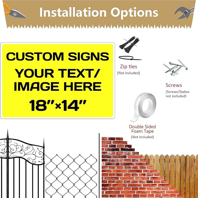 Repaly Personalized signs,Aluminum Weatherproof Metal Sign Multiple Sizes Custom Personalized Text And picture Here,hazard sign,garden sign,custom door sign,Customised business signs Yellow 18×14