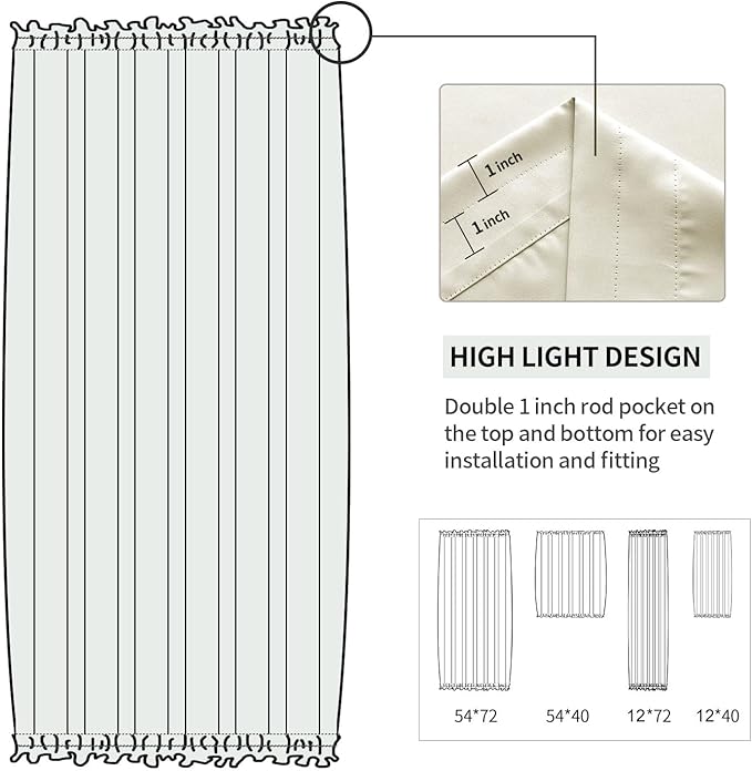 DWCN French Door Curtains – Rod Pocket Thermal Blackout Curtain for Doors with Glass Window, Kitchen and Patio Doors for Privacy, 12 X 72 Inches Long, 1 Curtain Panel with Tieback, Light Beige