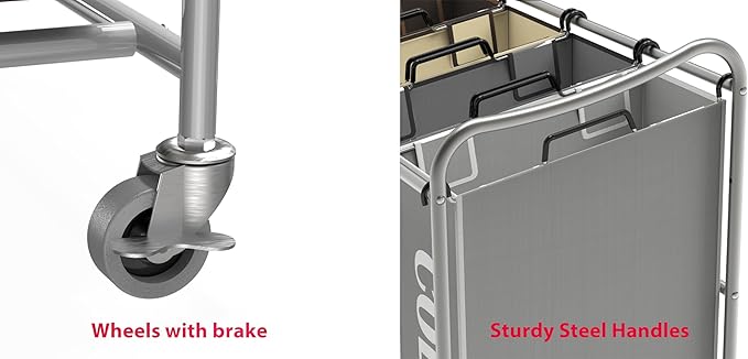 Simple Houseware 4-Bag Heavy Duty Laundry Sorter Rolling Cart, Silver/Assorted