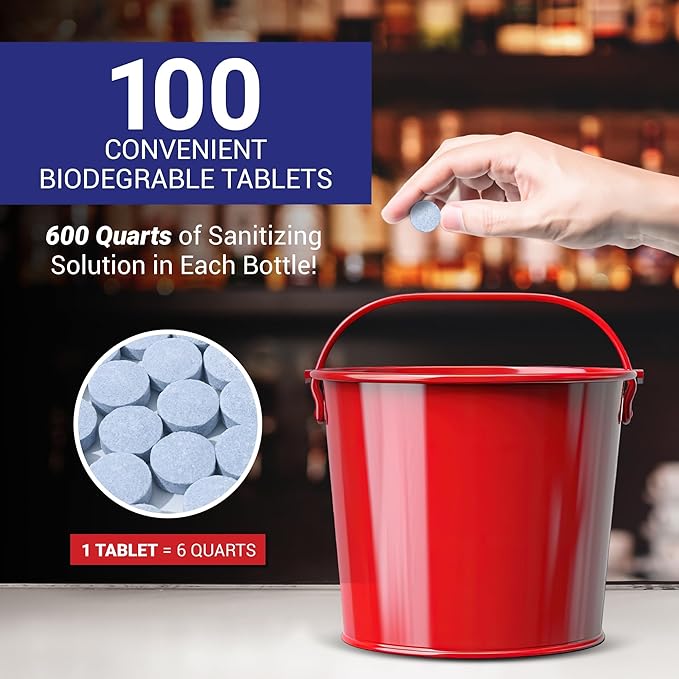 Nu-Foam Sanitizing Tablets for Bar Glassware – Superior Rinse Aid - Hand Washing Bar, Tavern, Brewery Supplies - Spotless Serving Glasses - 6 Jars 600 Tablets/ 3600 Quarts (6 Pack 600 Tablets)