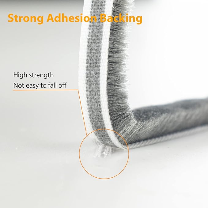 65FT Brush Weather Stripping, Neat Pile Self Adhesive Seal Strip for Windows and Door, Weatherstrip for Soundproofing, Windproof, Dustproof, Stronger Stickiness, 0.35'' Wide x 0.35'' Thick, Grey