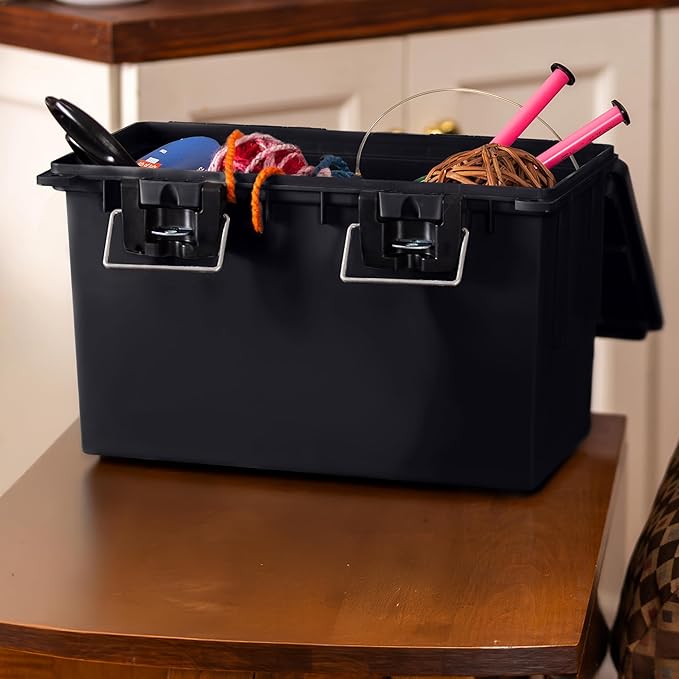 Sheffield 12764 XL Storage Bins With Lids, 4-Pack Stackable Storage Bins, Made in USA, Lockable and Water-Resistant Containers with Lids, Plastic Containers for Home, Classroom, and Dorm