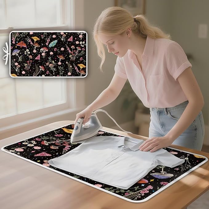 Mushroom Ironing Mat Portable Ironing Pad Blanket for Table Top Heat Resistance Travel Small 32 x 16 Inch Foldable Lightweight Iron Mats for Washer and Dryer
