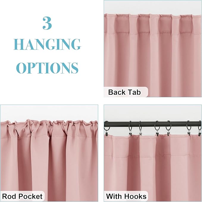 RYB HOME Pink Blackout Curtains for Girls Bedroom 63 inches Long - Thermal Insulated Curtains and Drapes Privacy Shades for Living Room Farmhouse Closet, W42 x L63 inch, 2 Panels