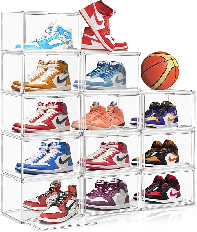 10 Pack Acrylic Shoe Storage Box Clear Plastic Stackable Acrylic Display Case with Magnetic Door Sneaker Storage for Sneakerheads Large Hat Shoe Boxes, Fit up to US Size 13