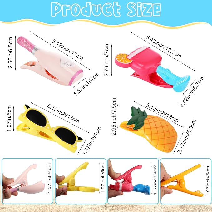 Sieral 8 Pcs Beach Towel Clips Beach Chair Pool Clips for Chairs Plastic Windproof Holder Funny Decorative Clothespins for Patio Accessories Summer, 4 Styles(Cool Style)