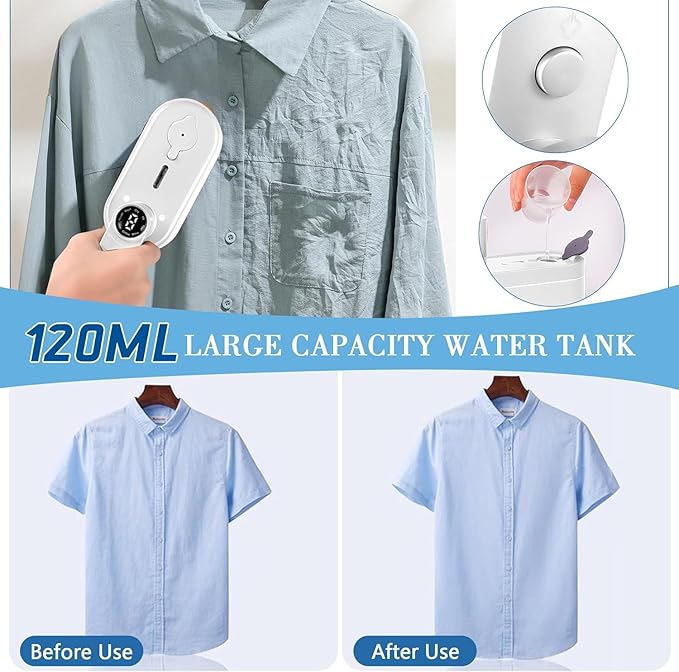 Travel Steamer for Clothes Portable Mini, 8 Steam & Iron Modes Iron Steamer, 2 in 1 Portable Steamer Support Dry&Wet Ironing, 15S Heating, 180° Rotatable Travel Steam Iron