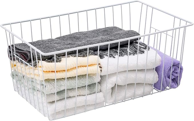 Upright Freezer Organizer Bins，Freezer Storage Baskets for 16, 17, 21 cu.ft Standup Freezer, Wire Storage Baskets with Built-in Handles, 6Pcs , White