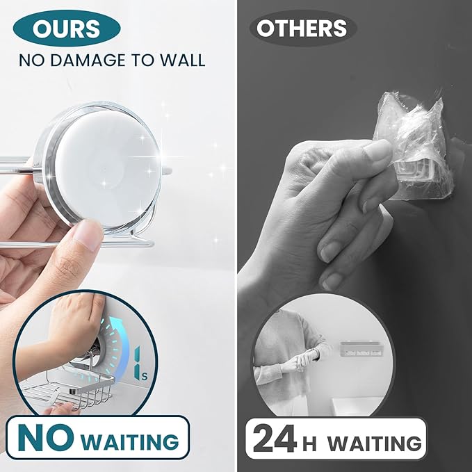 TAILI Soap Holder Bar Dish Suction Cup, Bar Shampoo Rack for Shower Wall, Draining Soap Saver Tray for Bathroom, Rustproof Stainless Steel Sponge Holder for Tub, Kitchen, Drill-Free, Silver