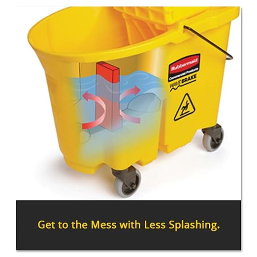 Rubbermaid Commercial Products WaveBrake 35 QT Side-Press Mop Bucket and Wringer Combo on Wheels Brown for Heavy-Duty Floor Cleaning