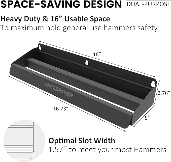 UNITEDPOWER Hammer Holder, Wall Mount Storage Rack Organizer for Workshop, Shed, Garage, Home, Fit Most of Hammer or Small Tools