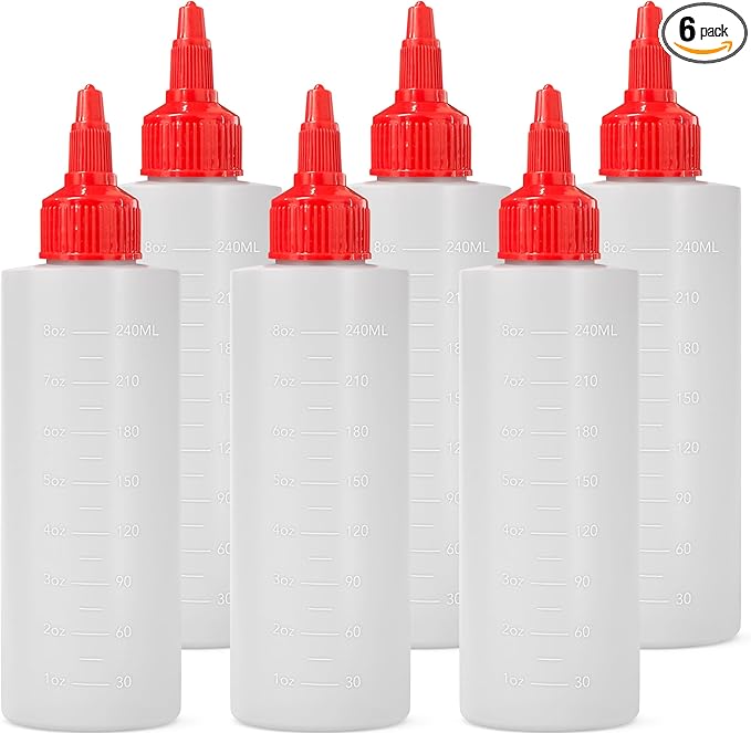 6-pack Plastic Squeeze Bottles for Sauces - 8oz Condiment Squeeze Bottles for Liquids - BPA Free Squirt Bottle with Twist Cap - Ketchup, Syrup, Oil, Dressings, Honey & Arts and Crafts