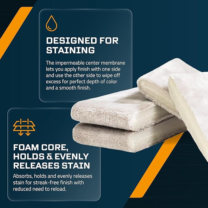 MāKRS Double Thick Stain Pad, Cut-to-Size Staining Pads, 5-Pack, Lint, Snag, Streak-Free Applicator, Micro Brush Material, Wood Stains and Oil Based Finishes, Easy to Use with Consistent Application