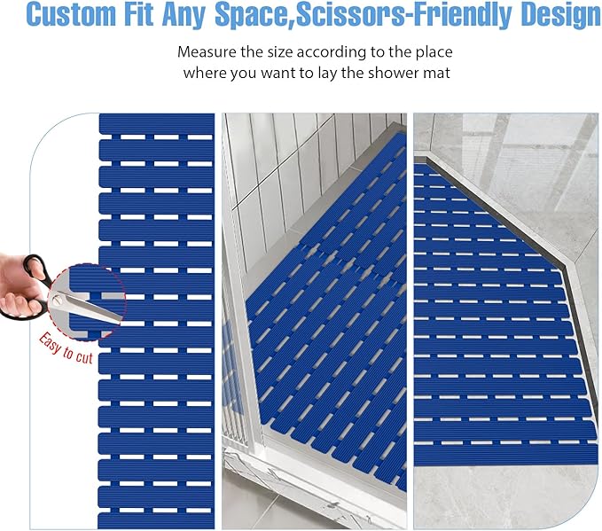 Shower Mat Non-Slip Bath Mat for Tub Floor & Stall with 200+ Suction Cups & Drain Holes, Quick Dry Machine Washable Bathtub Mat, Safe for Elderly& Baby, Bathroom Essentials 24x24 Inch (Blue)
