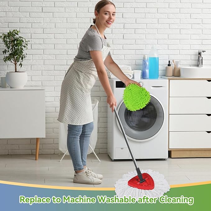 Upgraded Scrub Brush Compatible with O-Cedar EasyWring 1 System 7 Pack Triangle Mop Reusable Mop Pads Mop Head Mop Replacement Set with Base for Deep Clean White and Green