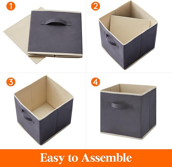 Lifewit 13 Inch Cube Storage Bins, 12 Packs Storage Cubes Foldable Decorative Fabric Storage Baskets for Organizing Home Organizers with Handles for Shelves, Closet, Grey