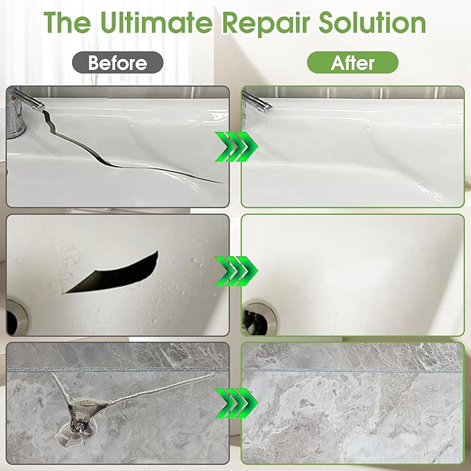 Fiberglass Tub Repair Kit (Color Match), Porcelain Sink and Bathtub Repair Kit for Chips, Cracks, Holes, Rust, Scratches on Toilet, Shower Tile, Enamel, Acrylic, Ceramic, Quartz, Marble