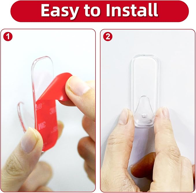 Wall Hooks for Hanging Heavy Duty, Large 12 Self Adhesive Wall with 16 Strips no Damage, Transparent Sticky for Key, Shower,Towel, Coat, Door, Hat