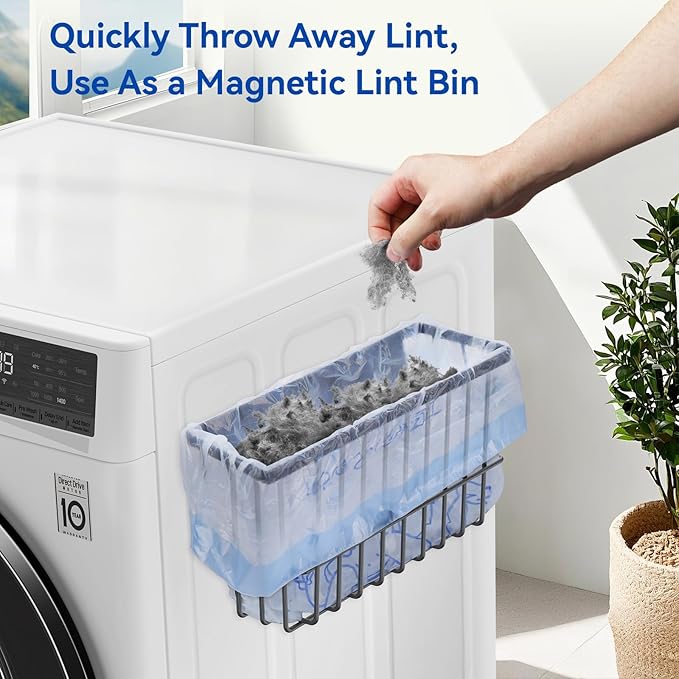 Magnetic Dryer Ball Holder and Magnetic Hanger Holder for Laundry Room Organization and Storage, Magnetic Lint Bin for Laundry Room, Iron Basket Dryer Ball Container for Laundry Room Storage (Gray)
