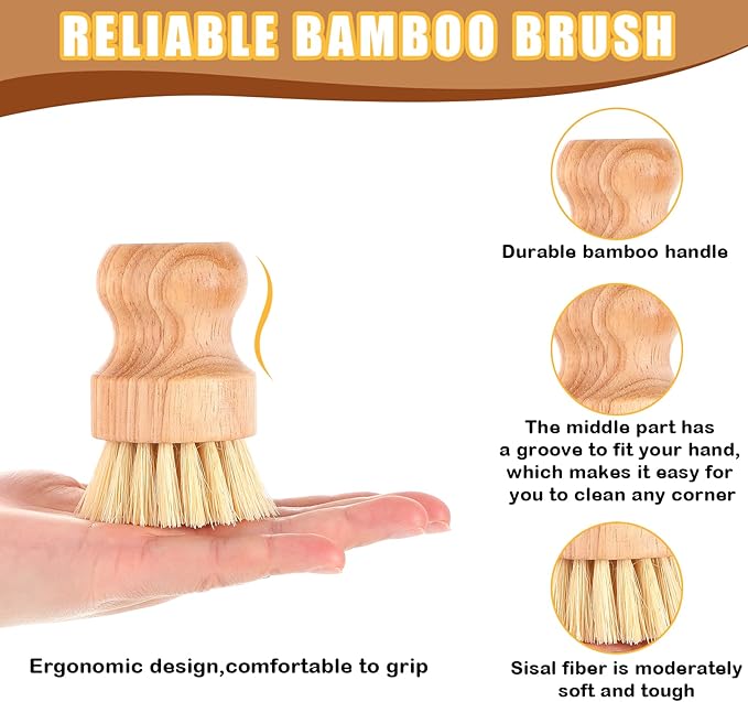 Nuenen 60 Packs Bamboo Dish Scrub Brushes Wooden Scrubbers Set Kitchen Dishwashing Scrubber with Natural Sisal Bristles for Iron Pot Pan Sink