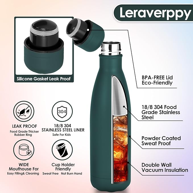 17oz Cola-Bottle Shaped Stainless Steel Leak-proof Water Bottle,Double Wall Vacuum Insulated Metal,Travel Mug For Sports Indoors & Outdoors,BPA-Free Kids Flasks,Army Green(4Pack)