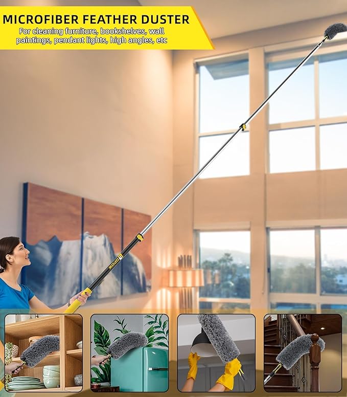 Flexible Fan Blade Cleaner Chenille Duster, Washable Hand Duster for High Ceiling, Removable & Bendable Brush Head Fits All Extension Poles with Standard US Acme Thread (Pole Sold Separately)