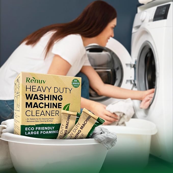 Renuv Heavy Duty Washing Machine Cleaner Descaler Tablets - Deep Cleaning for Front Load or Top Load Washer, 6 Pack