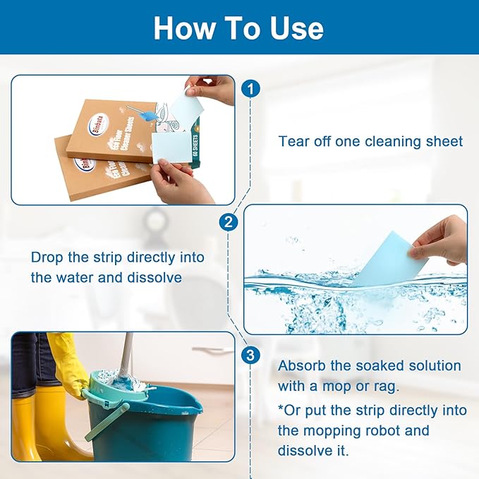 Eco Floor Cleaner Sheets, 60Pcs(Up to 120Load) Plastic Free Hardwood Cleaning Sheets Household Cleaner for Mopping, Safe for Pets & Kids