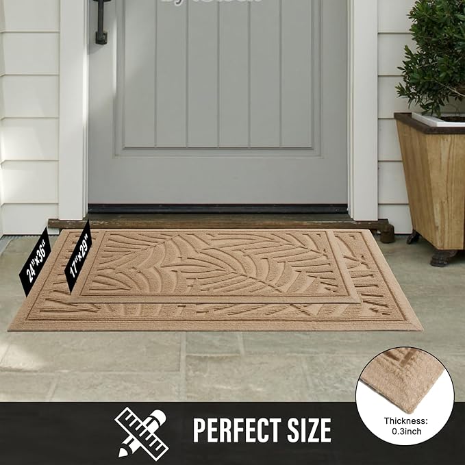 Front Door Mat, Absorbent Resist Dirt Welcome Door Mat Indoor Outdoor, Waterproof Doormat, Sturdy Non Slip Backing, Fade Resistant, Low Profile Entry Mat for Entryway, 29×17, Beige