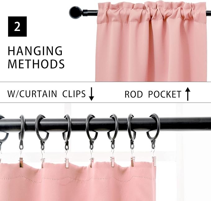 Pickluc Rod Pocket Tier Curtain - Half Blackout Curtain for Kitchen, Bathroom, Cabinet, Basement, 42 Inches Wide and 24 Inches Long, Powder Pink, 2 Panels