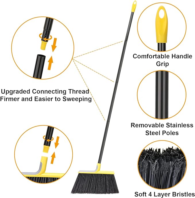 4 Packs Outdoor Broom for Floor Cleaning with 58" Long Handle, Heavy-Duty Commercial Brooms for Sweeping Indoor Outdoor Courtyard Restaurant Garage Patio Decks Mall Market Kitchen Office Lobby Shop