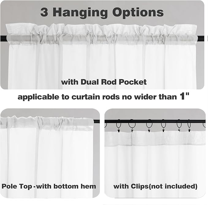 Chyhomenyc White Sheer Curtains 72 Inch Length 2 Panels, Light Filtering Top Dual Rod Pocket Voile Window Curtain Drapes for French Door, Bedroom Living and Children Room, Each 42W x 72L