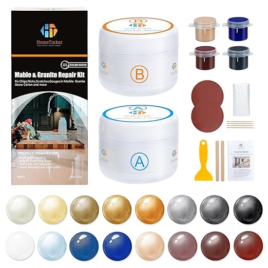 Marble and Granite Repair kit, Quartz Countertop Repair Kit for Chip Dents Cracks Holes Scratchs, Premium Marble Granite Quartz Laminate Formica Travertine Corian Stone Epoxy Filler