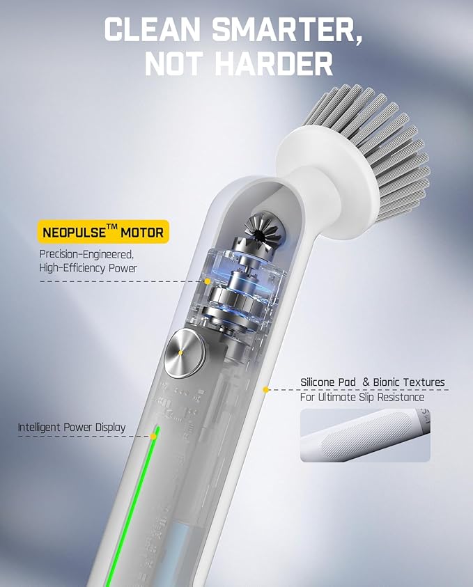 Fanttik G9 Nano Cordless Spin Scrubber with NeoPulse Motor, IPX7 Waterproof Grout Brush, 8 Replaceable Heads & LED Display for Cleaning Bathroom, Tile, Corners - White