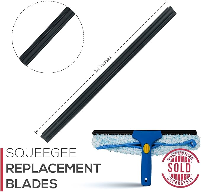 Kleen Handler 14” Window Washing Squeegee Blades, Pack of 10, Replacement Blades for Squeegee Cleaning Tool
