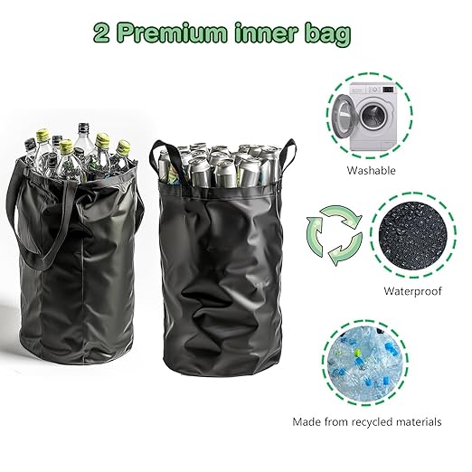 Recycling Bin for Kitchen Indoor Home, Large 100L/ 26 Gallon Recycle Bin with Lid Removeable Reusable Inner Bag Bottle Can Glass Waste Plastice Stickers (Blue, 26 Gallon)