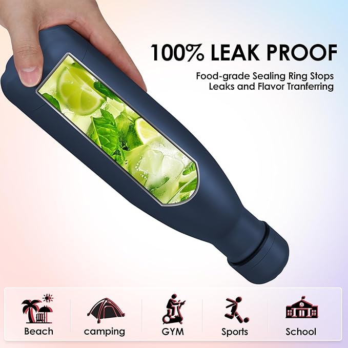 17oz Cola-Bottle Shaped Stainless Steel Leak-proof Water Bottle,Double Wall Vacuum Insulated Metal,Travel Mug For Sports Indoors & Outdoors,BPA-Free School Kids Flasks,Navy(8Pack)